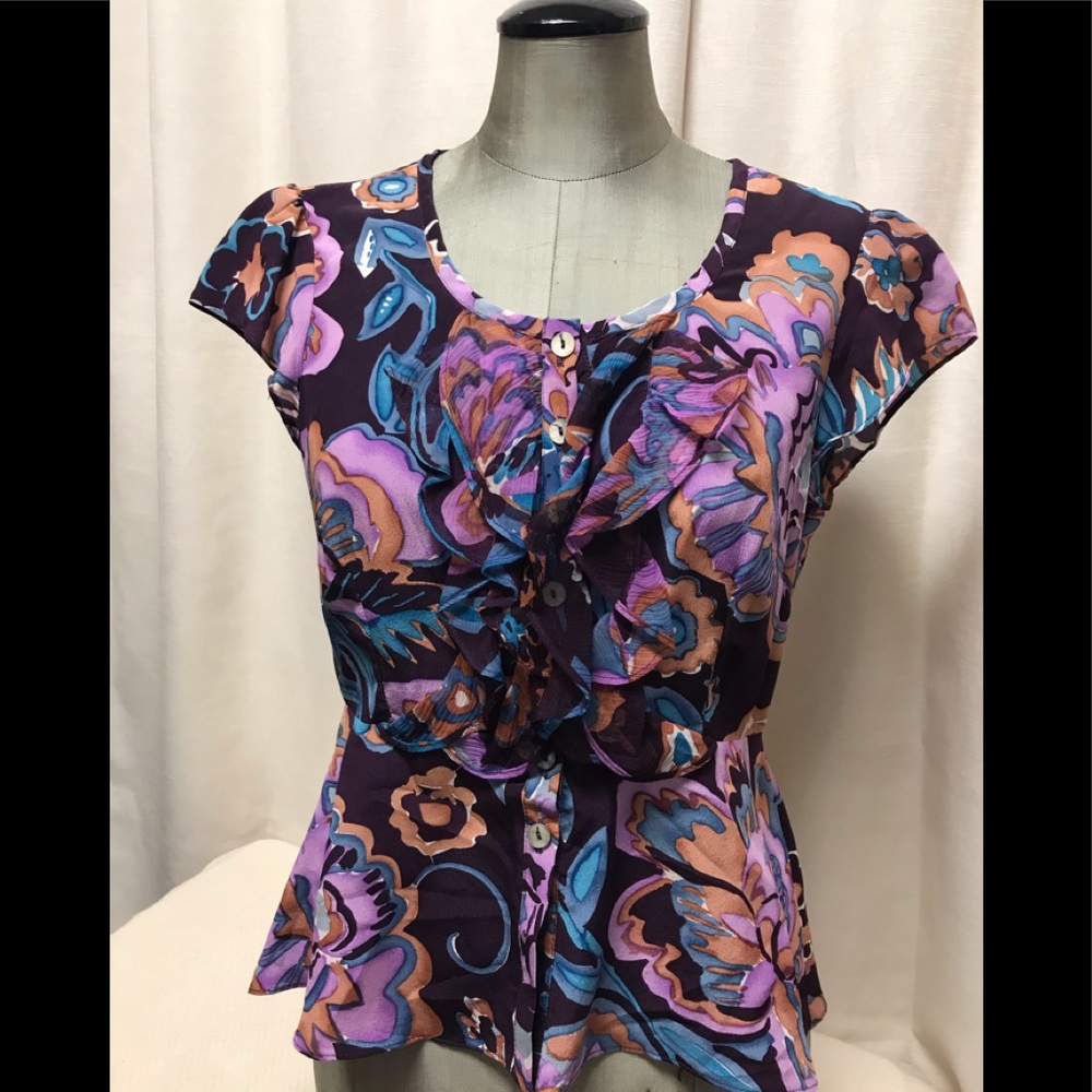 Nanette Lepore purple floral silk top Size 4
